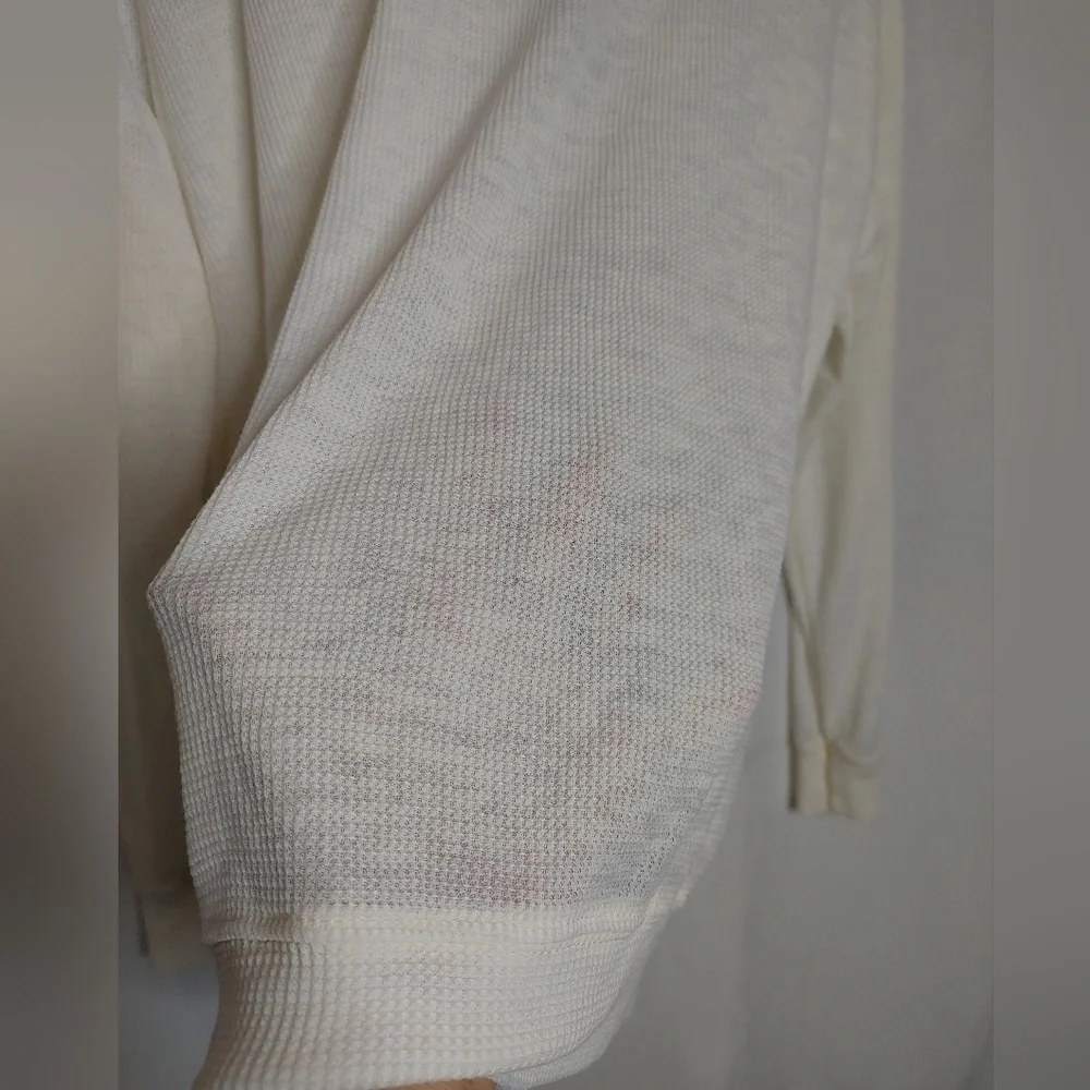 Michael Lauren FERRARI PULLOVER Burnout Lightweight Thermal Henley Cream White S
